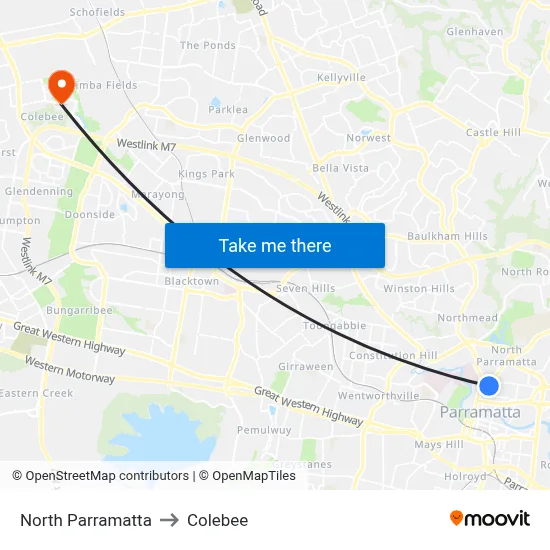 North Parramatta to Colebee map
