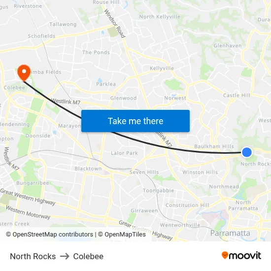 North Rocks to Colebee map