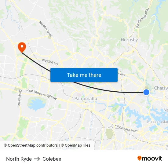North Ryde to Colebee map