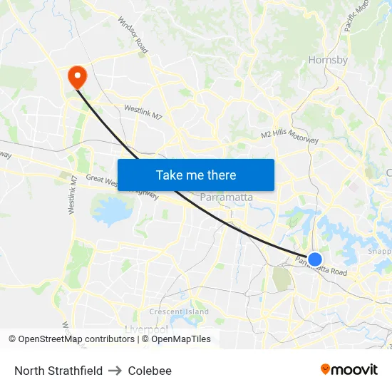 North Strathfield to Colebee map