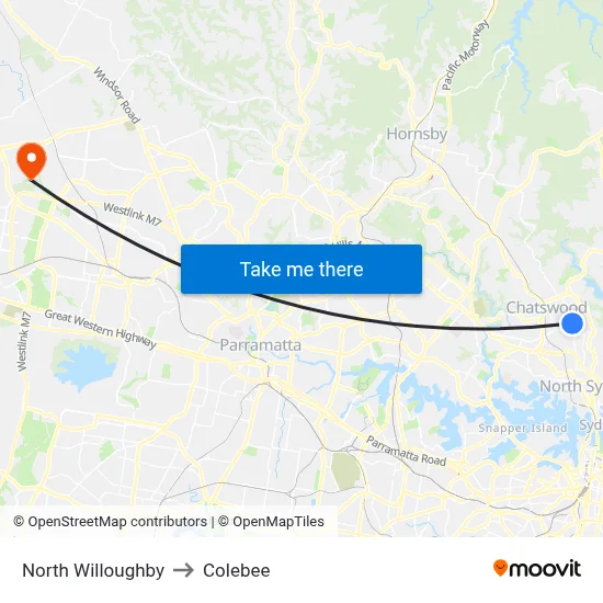 North Willoughby to Colebee map
