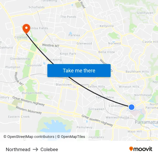 Northmead to Colebee map