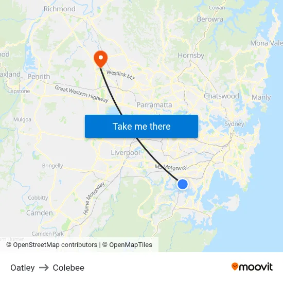 Oatley to Colebee map