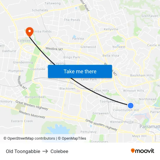 Old Toongabbie to Colebee map