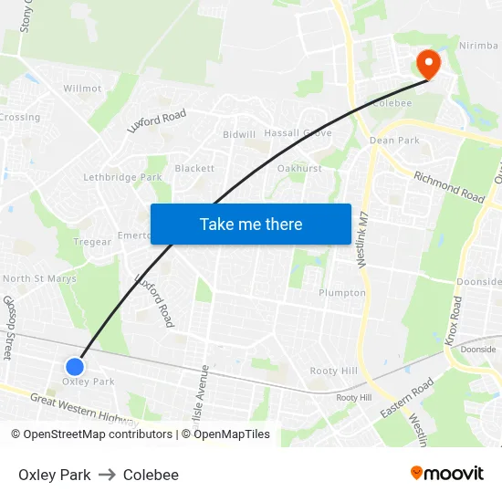 Oxley Park to Colebee map