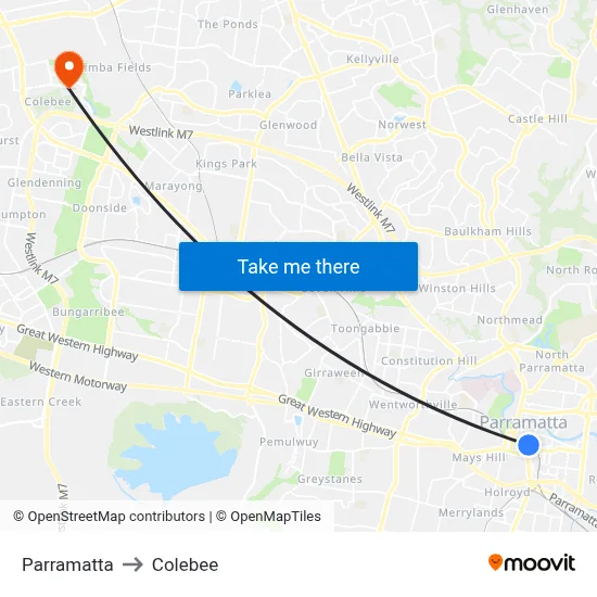 Parramatta to Colebee map
