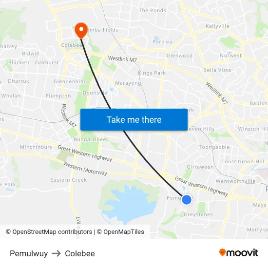 Pemulwuy to Colebee map