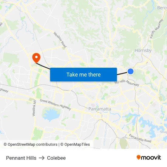 Pennant Hills to Colebee map