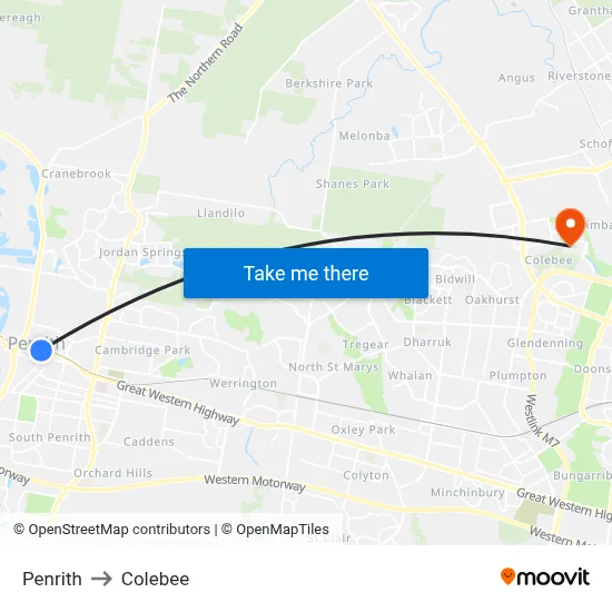 Penrith to Colebee map