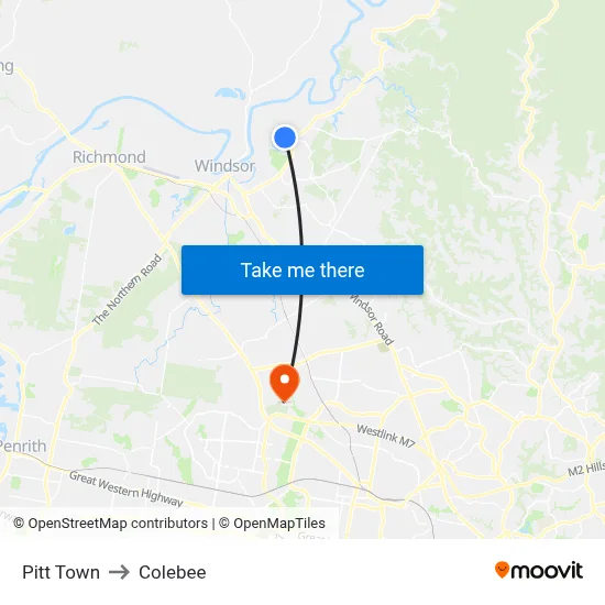 Pitt Town to Colebee map