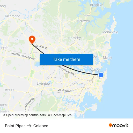 Point Piper to Colebee map