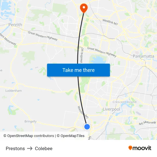 Prestons to Colebee map