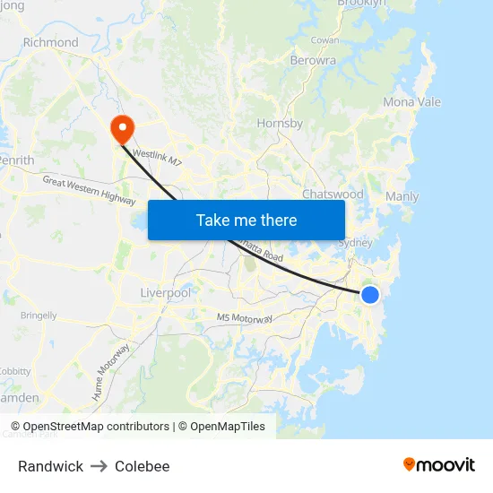Randwick to Colebee map