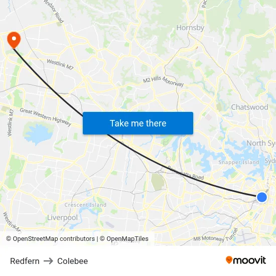 Redfern to Colebee map