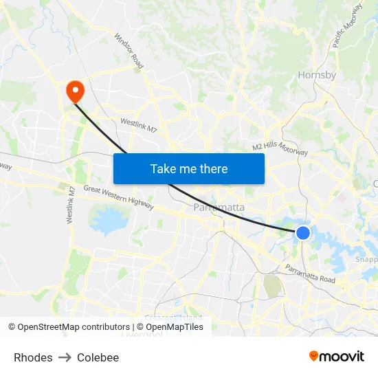 Rhodes to Colebee map