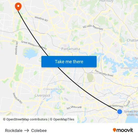 Rockdale to Colebee map