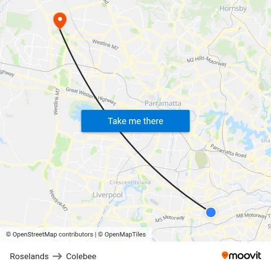 Roselands to Colebee map
