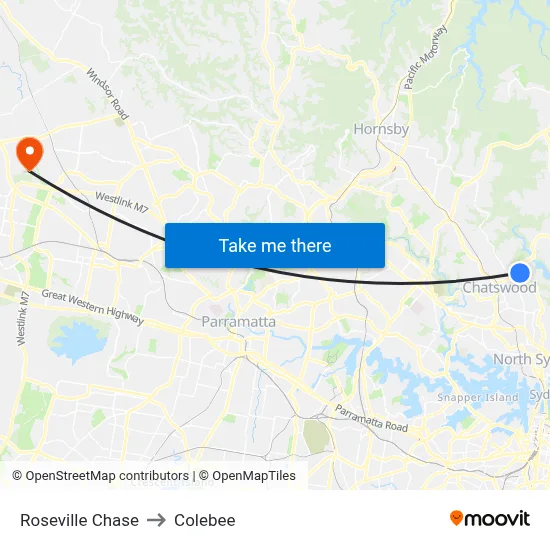 Roseville Chase to Colebee map