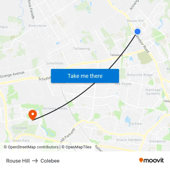 Rouse Hill to Colebee map