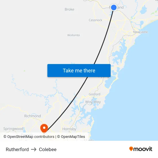 Rutherford to Colebee map