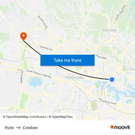 Ryde to Colebee map