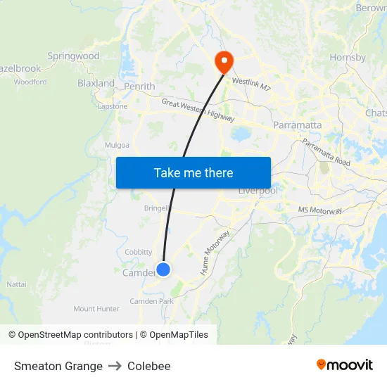Smeaton Grange to Colebee map