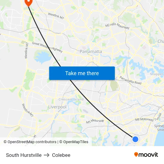 South Hurstville to Colebee map