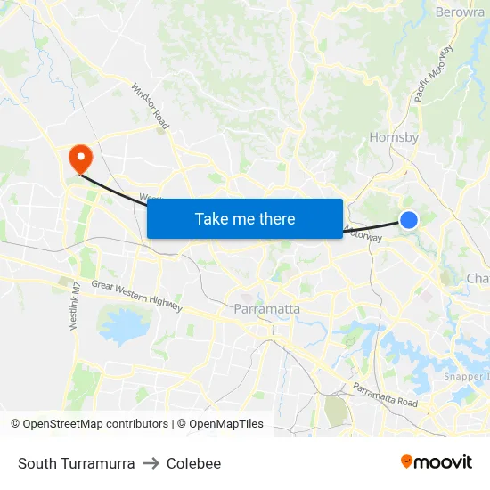 South Turramurra to Colebee map