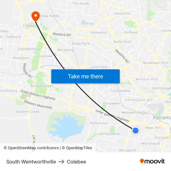 South Wentworthville to Colebee map