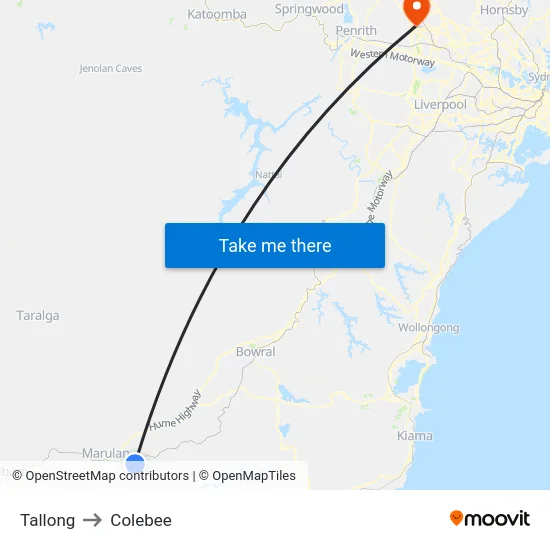 Tallong to Colebee map