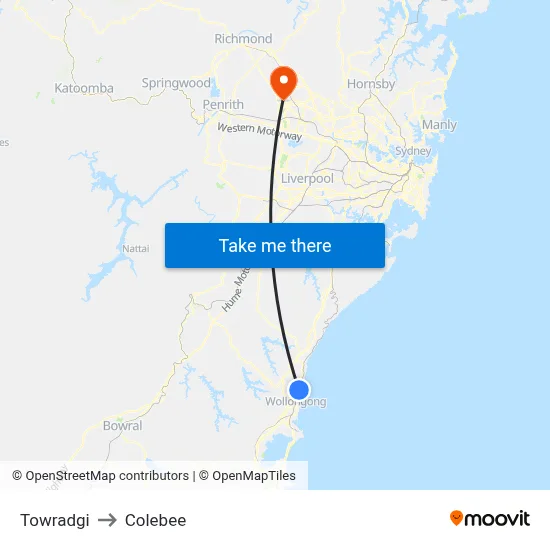 Towradgi to Colebee map