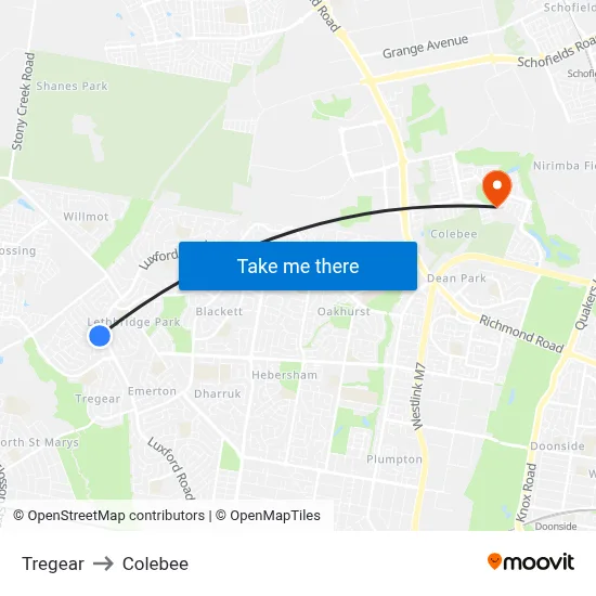 Tregear to Colebee map