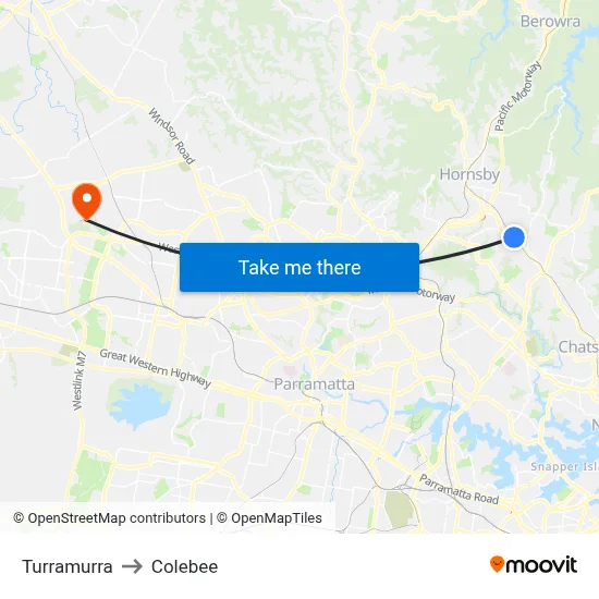 Turramurra to Colebee map