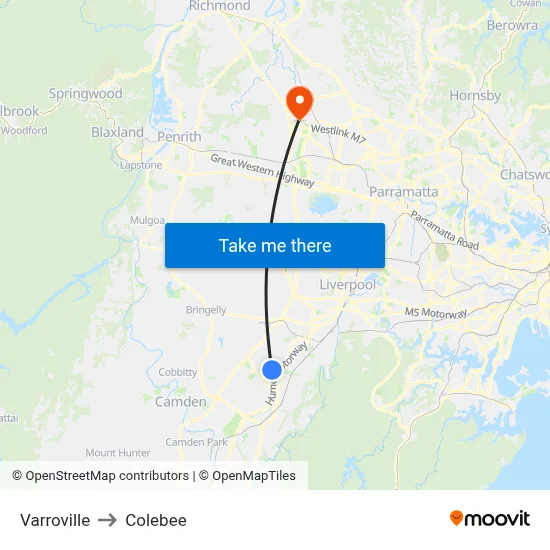 Varroville to Colebee map