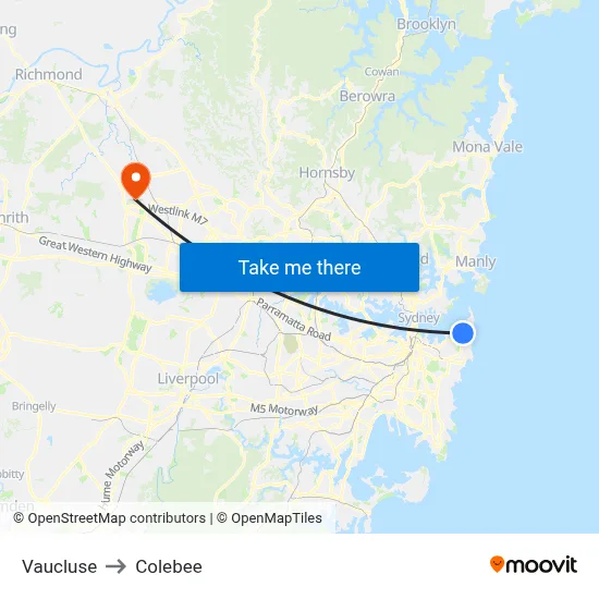 Vaucluse to Colebee map