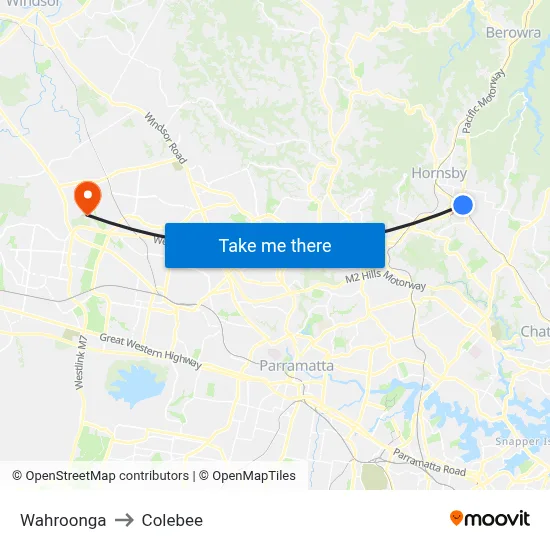Wahroonga to Colebee map
