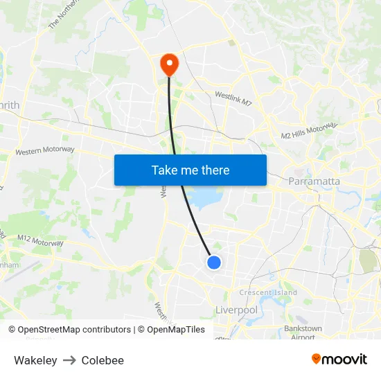 Wakeley to Colebee map