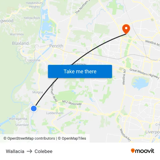 Wallacia to Colebee map