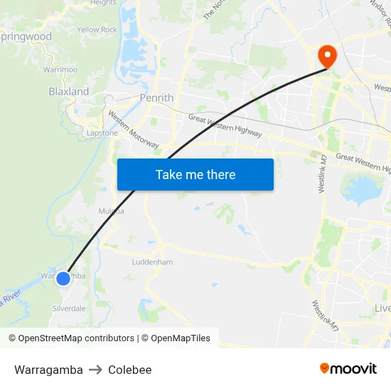 Warragamba to Colebee map