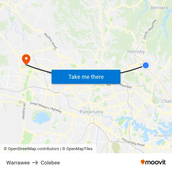 Warrawee to Colebee map
