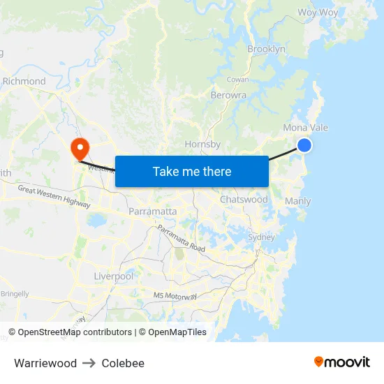 Warriewood to Colebee map