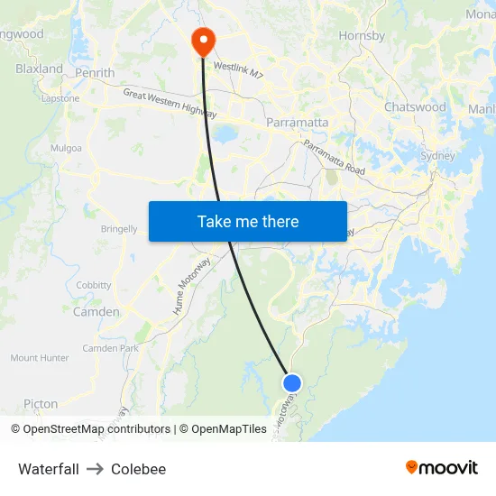 Waterfall to Colebee map