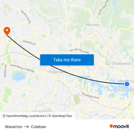 Waverton to Colebee map