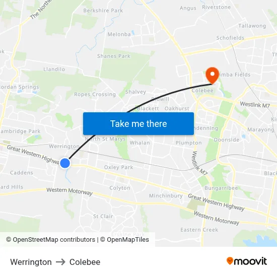Werrington to Colebee map