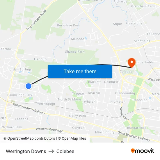 Werrington Downs to Colebee map