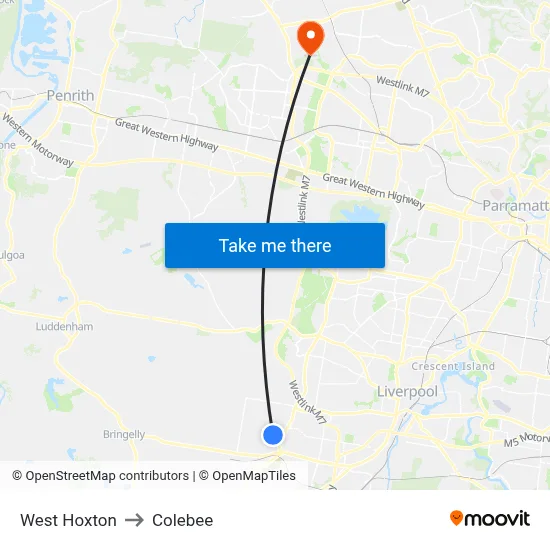 West Hoxton to Colebee map