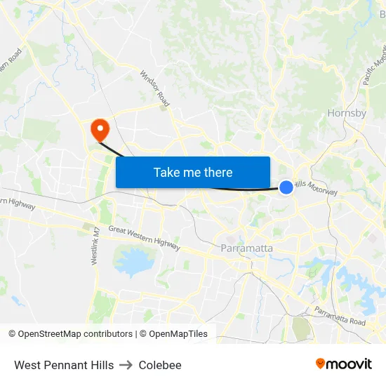 West Pennant Hills to Colebee map