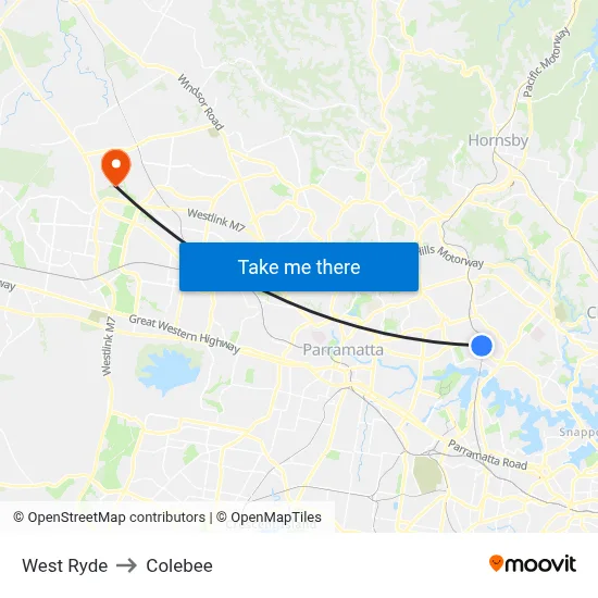 West Ryde to Colebee map