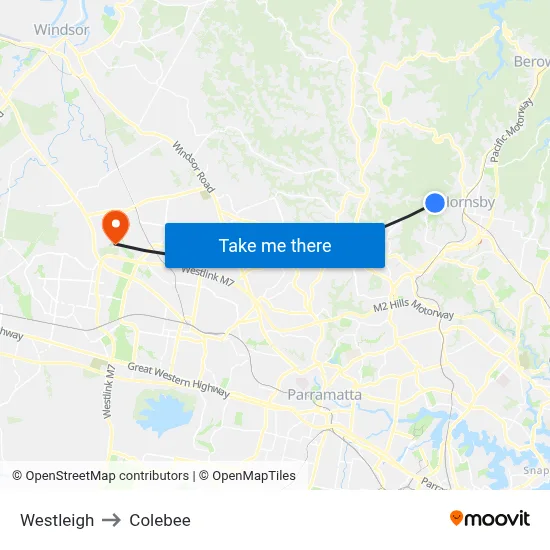 Westleigh to Colebee map