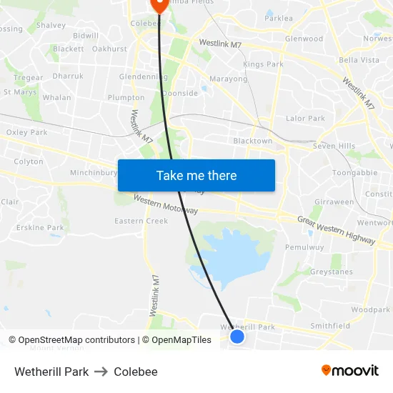 Wetherill Park to Colebee map